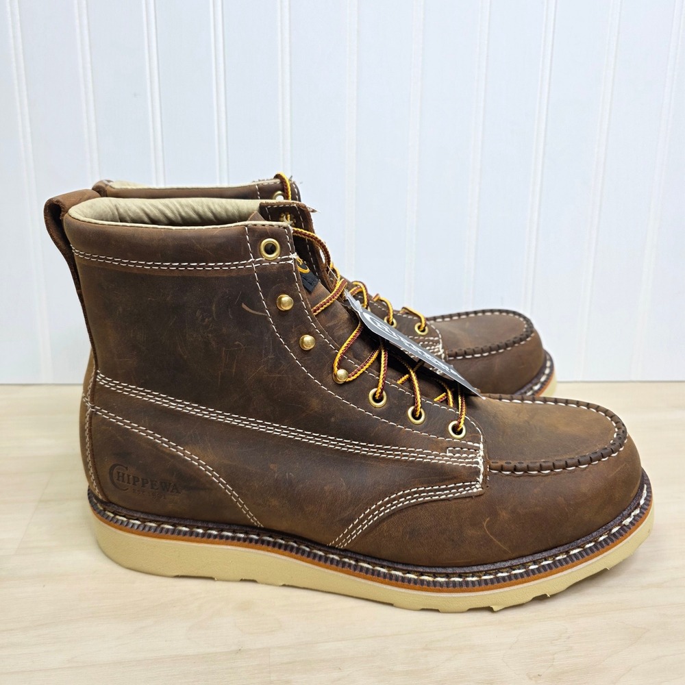 Chippewa Mens Edge Walker Moc Toe Brown Leather Work Boots ED5322 EH 11 D NEW